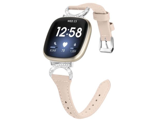 Compatible with Fitbit Sense 2/Fitbit Versa 4 3 Bands for Women Men, Soft Genuine Leather Band Slim Strap Replacement Accessory Wristband + Metal...