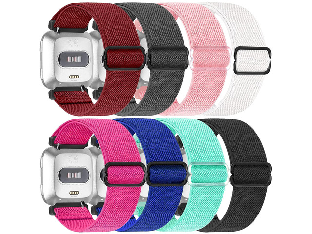 8 Pack Nylon Replacement Band Compatible with Fitbit Versa 2 / Versa Bands for Women Men, Adjustable Stretchy Solo Loop Fabric Strap