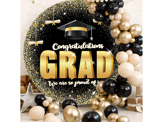 6.5FT Graduation Round Arch Backdrop Cover for Circle Arch Stand Wrinkle Resistant Circle Arch Backdrop Cover for Class of 2026 School Grad Party...