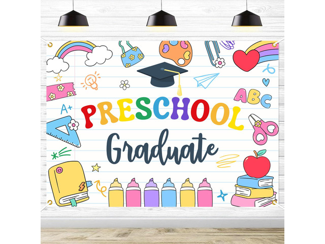 Preschool Graduattion Party Backdrop - Pre-K Kindergarten Graduation Party Decorations Class of 2026 Kid's Graduation Ceremony Photo Prop, 7 * 5Ft
