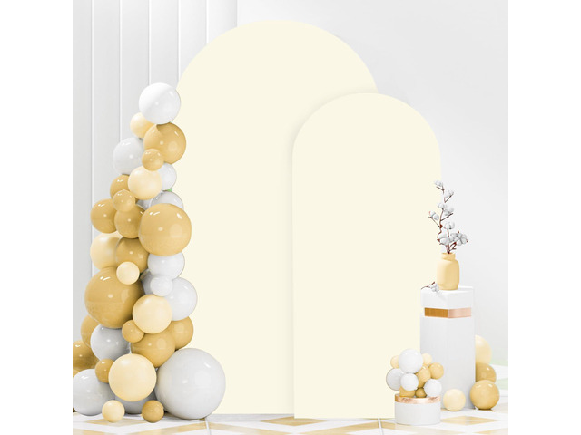 Ivory Arch Cover Set of 2 Spandex Fitted Wedding Arch Cover 7.2FT 6FT Round Top Arched Stand Covers Chiara Backdrop Cover for Metal Arches Frame...