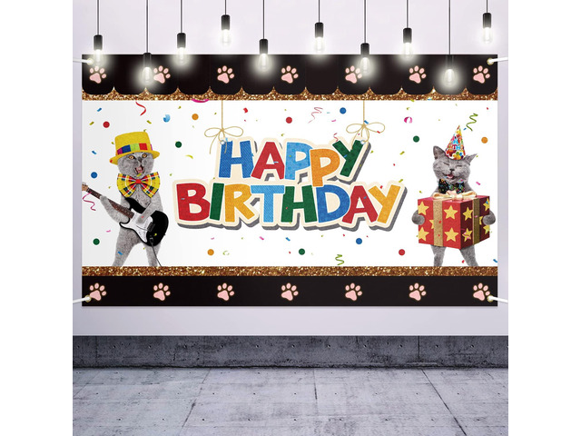 Pet Happy Birthday Party Decorations, Pet Cat Theme Large Backdrop Banner - Perfect for Funny Cat Birthday Party Decorations Sign