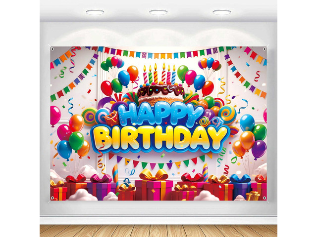 Happy Birthday Backdrop Banner for Boys Girls Colorful Balloon Kids Party Decorations Background Wall Poster Supplies Fabric Outdoor Decor 7x5ft