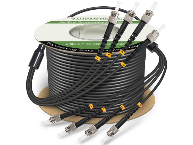165ft/50m 4 Core Industrial TPU ST to ST Outdoor Armored Fiber Optic Cable 4 Strands OS2 Single Mode Fiber Patch Cord, 9/125um, OD-5mm, Direct...