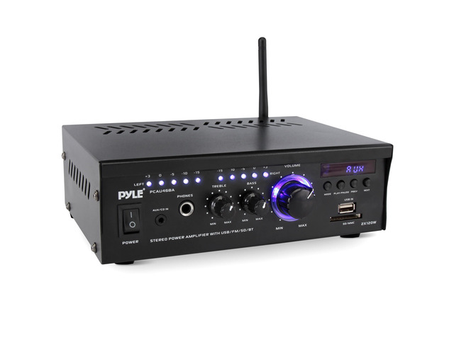 Bluetooth Computer Speaker Amplifier - 2x120 Watt Home Stereo Power Amplifier Home Audio Receiver System W/Blue Led Display, USB/SD, AUX, RCA,...