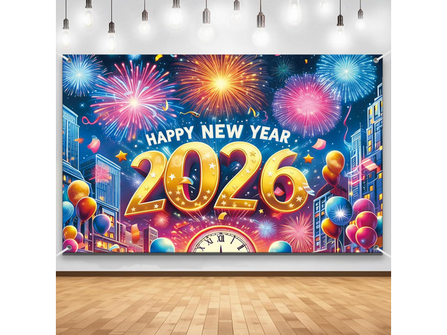 83x59In Happy New Year Banner 2026 Large Backdrop - Muti-Color New Years Decorations 2026 New Years Eve Party Supplies Banner for Home, Garden,...