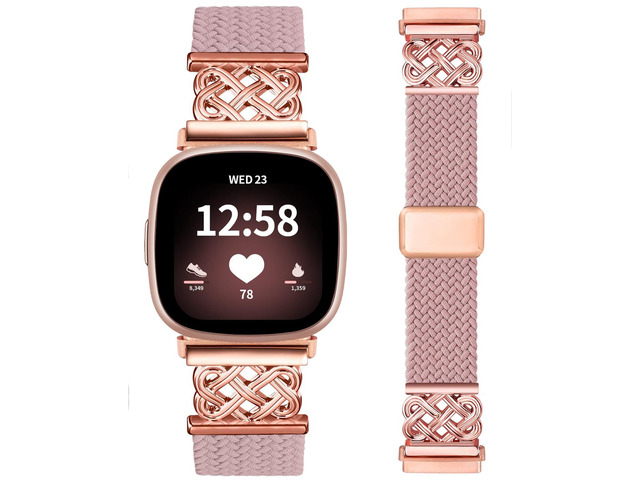 Celtic Heart Knot Braided Band Compatible with Fitbit Versa 4/Versa 3/Sense 2/Sense Bands for Women Men, Elastic Nylon Sport Loop Adjustable...