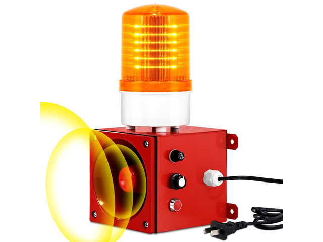 Industrial Siren Alarm 0-120dB, IP66 Waterproof Outdoor Strobe Warning Light with Tone, Volume Adjustable, for Office, Home, Warehouse, Intruders,...