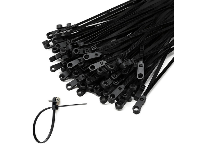 50 PCS 8 Inch Black Mountable Cable Ties with Screw Holes, Heavy Duty Nylon Zip Ties 50lbs Load Capacity for Home, Office, Workshop Organization