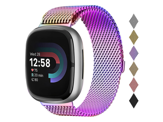 Metal Band Compatible for Fitbit Versa 4/Sense 2/Versa 3/Sense Milanese Wristband for Men Women,Stainless Steel Magnetic Mesh Loop Replacement Strap