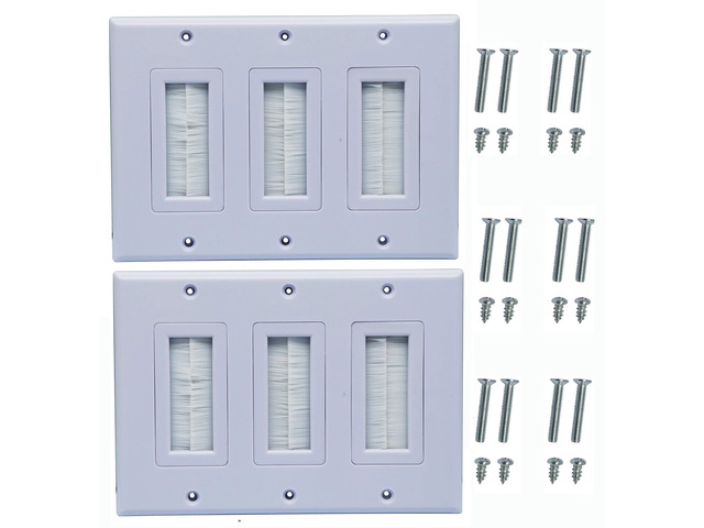3 Gang Brush Wall Plate for Cabling Cable Plate Internal Management RJ45 USB Audio Video Cable Pass-Through Brush Style Low Voltage Cable Plate...