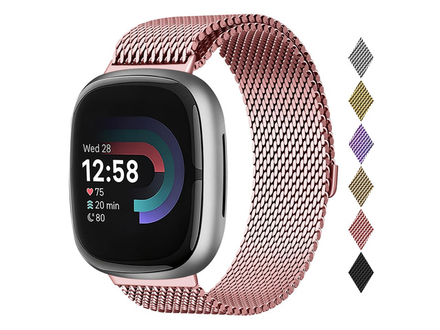 Metal Band Compatible for Fitbit Versa 4/Sense 2/Versa 3/Sense Milanese Wristband for Men Women,Stainless Steel Magnetic Mesh Loop Replacement Strap