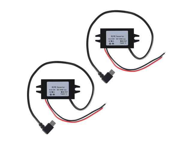 2pcs DC 12V to 5V USB C Buck Converter 3A 15W Type-C Right Angle Step-Down Converter Voltage Regulator Car Power Converter Adapter Waterproof