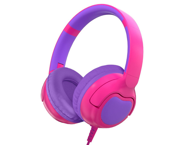 Wired Kids Headphones, Safe 85dB Volume Limit for Boys & Girls, Comfortable Earpads, Foldable Design for School, Tablets, and Travel-Rose RED