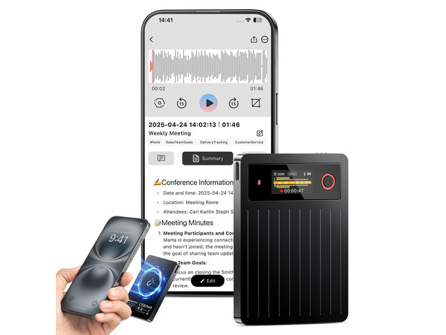 AI Voice Recorder 64GB,Note Voice Recorder with GPT Free Transcription,AI Summary & Mind Map,36H Battery,100+ Languages for Lectures,Meetings,Calls