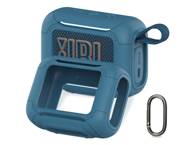 Silicone Cover Case for JBL Go 5 Portable Bluetooth Speaker Go 5 Speaker Accessories, Protective Case with Metal Carabiner, Shockproof and...