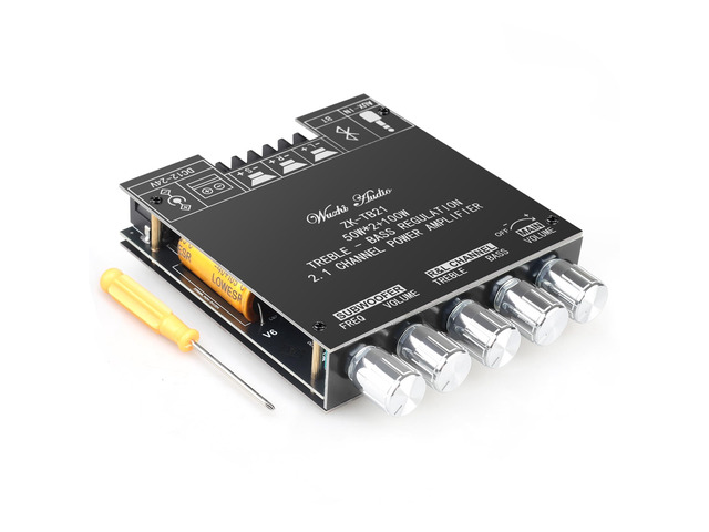 ZK-TB21 50W+50W+100W 2.1CH Bluetooth 5.0 Subwoofer Amplifier Board Bass/Treble Control, AUX/USB Input, Overload Protection, Compact for Vehicle...