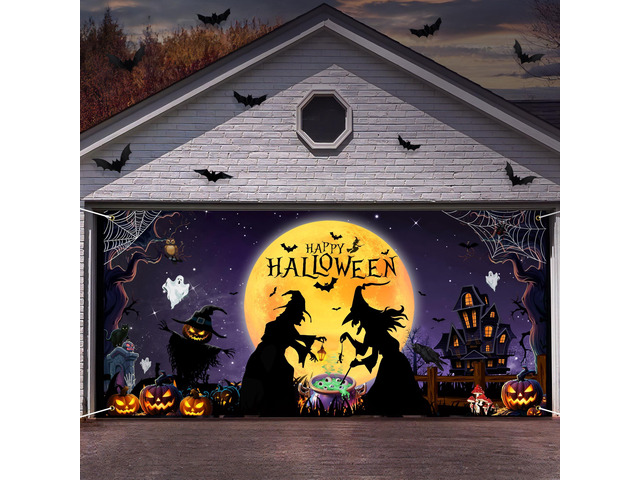 Halloween Garage Door Cover Banner 6 x 13 Ft Outdoor Party Decorations Large size outdoor backdrop for home wall and party decoration