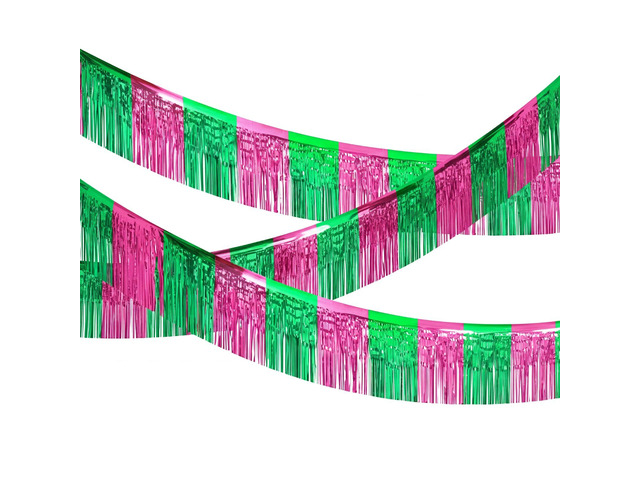 3 Pcs 1.25 x 20 ft Pink Green Foil Fringe Garland, Witch Princess Fringe Banners, Wall Hanging Tinsel Streamers for Halloween Parade Float...