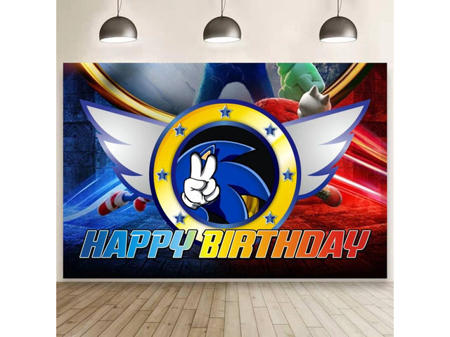 Cartoon for Blue Hedgehog Birthday Party Backdrop,Themed Birthday Banner Shoot Photo Backgrounds Props for Party 5x3ft