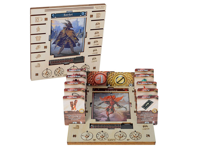 Character Dashboard Set, 2 Birch Wood Player Boards with HP XP Dials Compatible with Gloomhaven Jaws of the Lion, Saves Table Space, HP and XP...