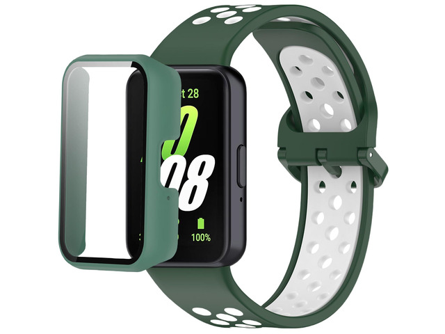 Silicone Bands Compatible with Samsung Galaxy Fit 3 SM-R390, with PC Case Waterproof Sport Watch Band Soft Breathable Strips for Men Women