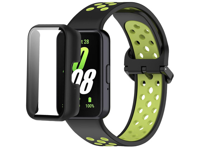 Silicone Bands Compatible with Samsung Galaxy Fit 3 SM-R390, with PC Case Waterproof Sport Watch Band Soft Breathable Strips for Men Women