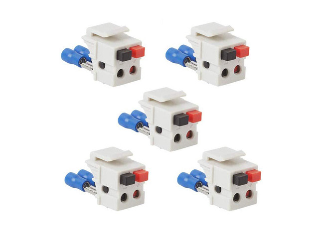 Speaker Keystone Jack Spring Loaded Speaker Jack for Keystone Wall Plate, Female to Female, for Home Theater Wall Plates - White (5 Pack)