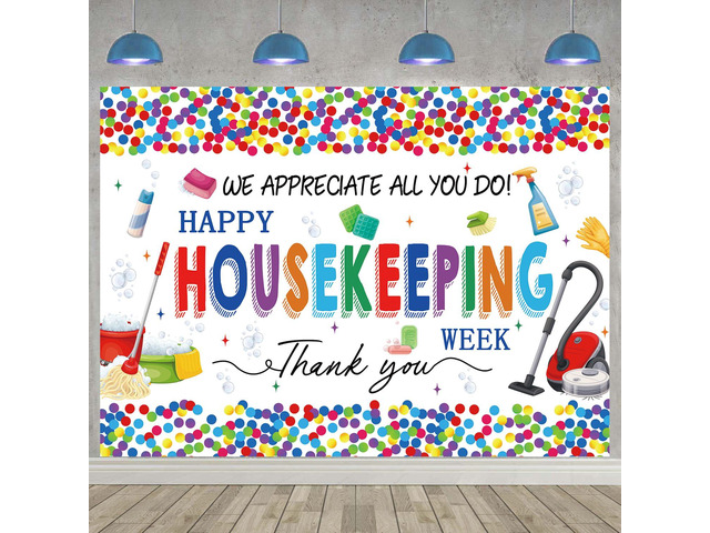 Happy Housekeeping Week Banner Backdrop 8x6FT Thank You Cleaning Staff Background for Housekeeper Appreciation, Environmental Services Week Party...