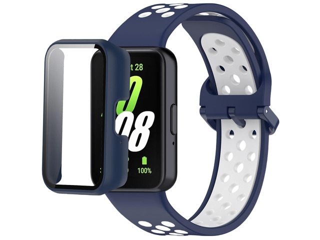 Silicone Bands Compatible with Samsung Galaxy Fit 3 SM-R390, with PC Case Waterproof Sport Watch Band Soft Breathable Strips for Men Women