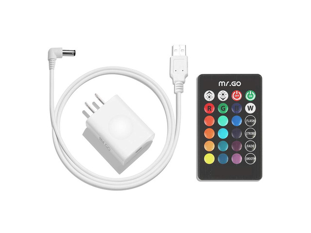 Replacement Remote Control & Charger Pack for LED Ball & Cube Lights 5V 1A Output, USB to Round DC Power Cord, Infrared Remote, 5 Meter Range