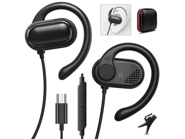 USB C Headphones Over-Ear Buds Hooks Earbuds Mic for Sports Running Type-C Wired Earbuds Fit Small Ears Volume Control for iPad/ iPhone 17 16 15...
