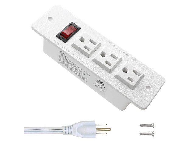 Recessed Power Strip Countertop Power Grommet Desk Mountable Power Strip Behind Drawer Outlets for Cabinet Sofa Shelf UL/ETL Certificated White