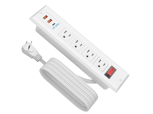 Furniture Recessed Power Strip with PD 20W USB C Fast Charging, Flush Mount Desk Outlet with 4 AC, Recessed Power Outlets with 6.56ft Power Cord...