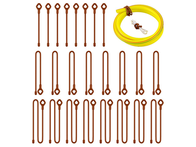 24Pcs Reusable Silicone Cable Twist Ties with Holes 6, 12, 18 inch Brown Bendable Rubber Twist Ties for Cords, All Purpose Cord Tie for Bundling...
