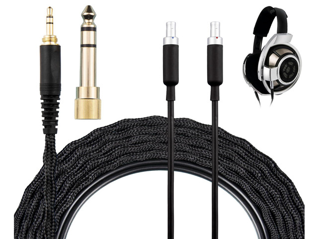 Cable for Sennheiser HD800/HD800S/HD820-1/4' Plug 6N OCC Copper + Silver-Plated OCC, 3 m/10 ft, 3.5 mm Plug & 6.35 mm Adapter