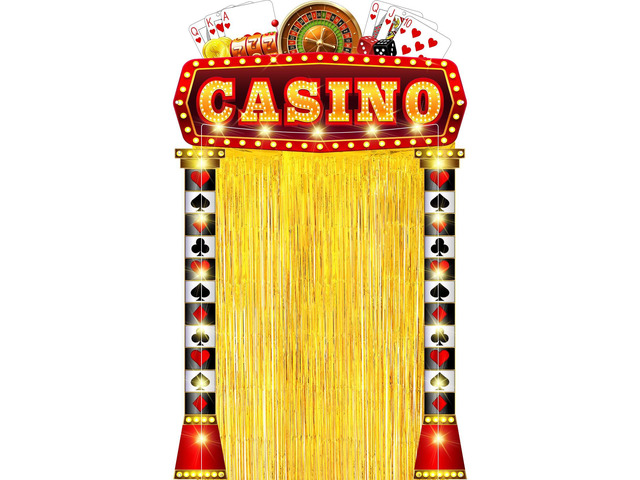 5 Pcs Casino Party Decorations with Gold Foil Curtain Backdrop and String Lights Casino Theme Backdrop Awards Night Decorations for Halloween, New...