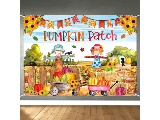 7x5ft Fall Pumpkin Patch Backdrop Banner Fall Thanksgiving Party Decorations Large Autumn Harvest Farm Pumpkin Photography Background Thanksgiving...