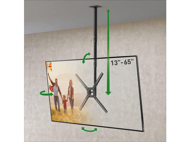 38'' Long TV Ceiling Mount, 13-65 inch Full Motion - 3 Movement Flat/Curved Screen Bracket, Holds up to 88lbs, Telescopic Height Adjustment, Fits...