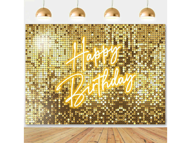 Gold Happy Birthday Decorations Backdrop Banner,Glitter Neon Golden Birthday Backdrop Sign for Women Girls Shiny Shimmer Wall Photography...