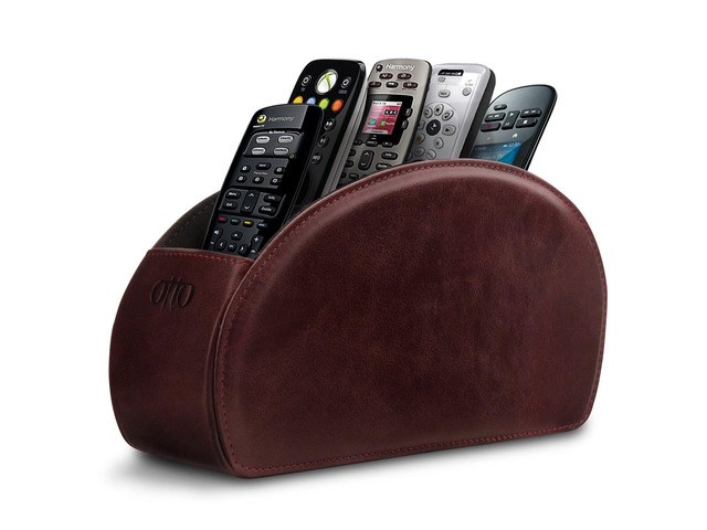 Remote Control Holder with 5 Pockets - Store DVD, Blu-Ray, TV, Roku or Apple TV Remotes - Italian Genuine Leather with Suede Lining - Slim, Compact...