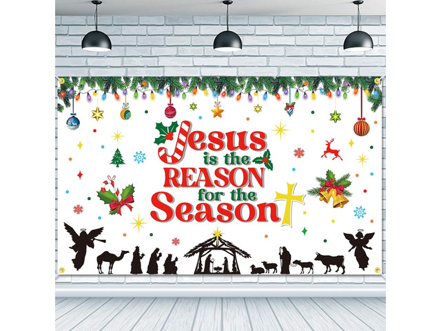Jesus is The Reason for The Season Backdrop Banner 73 x 43 Inch Large Christmas Holiday Nativity Scenes Birth of Jesus Background Banner Religious...