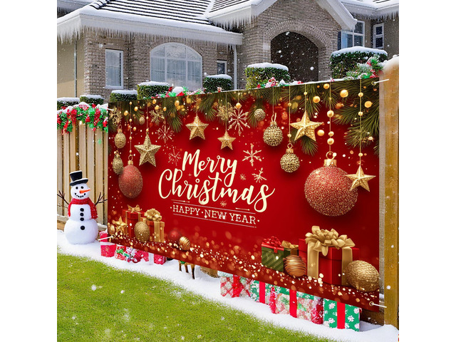 Merry Christmas Banner Decoration New Year Outdoor Flag Indoor Home Decor Party Supplies Yard Sign Background for Photography (Red, 71x43 Inch)