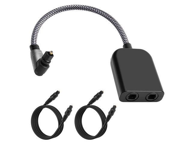 90 Degree Digital Optical Adapter Splitter 1 in 2 Out, Right Angle Toslink Digital Audio Fiber Optic Cable Splitter 1x2 for Soundbar,...
