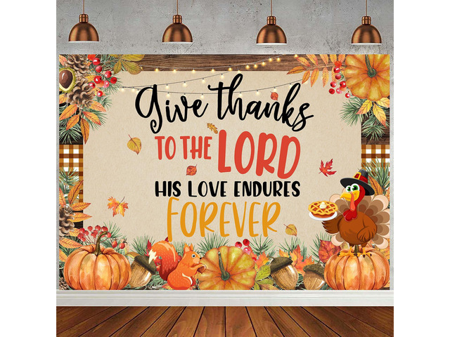 Give Thanks to The Lord Banner 10x8ft Christian Fall Thanksgiving Backdrop Happy Thanksgiving Photography Background, Autumn Pumpkin Maple Leaf...