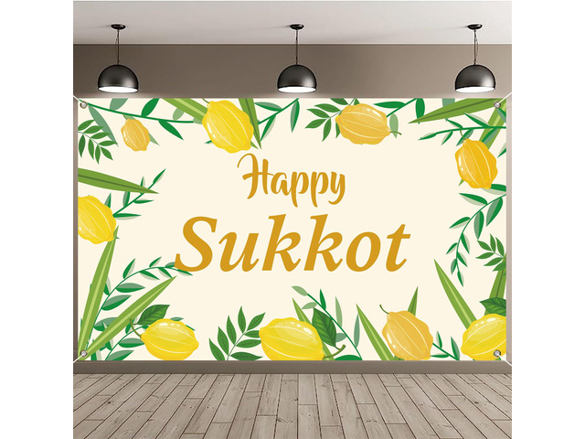 Happy Sukkot Backdrop Banner with 70.8'X43.3', Happy Sukkah Backdrop Banner, Etrog Lulav Jewish Holiday Photography Background for Photo Booth...