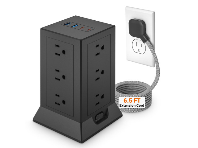 Surge Protector Power Strip Tower Flat Plug, 6.5 ft Extension Cord with Multiple Outlets, 12 AC Outlets 4 USB Ports (2 USB C) for Home Office Dorm,...