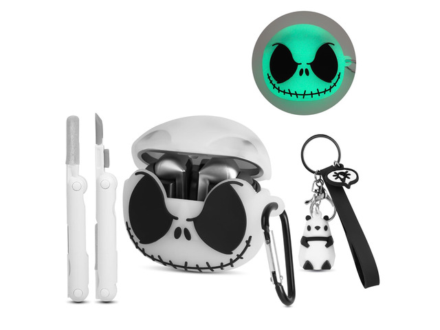 for Samsung Galaxy Buds 3 FE / 3/3 Pro Case, Glow in the Dark with Cleaner kit & Cute Panda Keychain, Soft Silicone Christmas Skull Cover for...