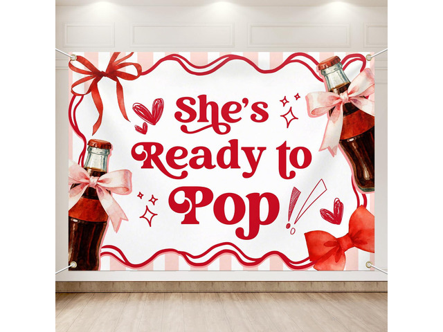 She's Ready to Pop Background Shes About to Pop Baby Shower Decoration Retro Soda Gender Reveal Birthday Party Decoration Red Brown 7Ã—5ft