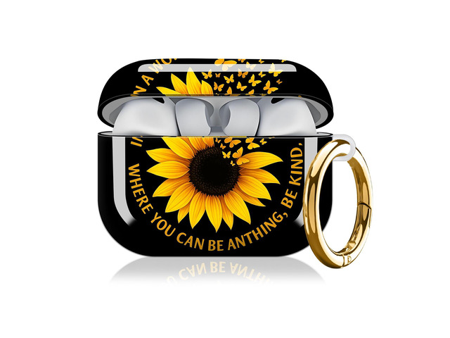 Compatible with AirPod Pro 3 Case, Cute Hard TPU Protective Cover with Keychain, Shockproof Design Case for Women & Girls,Be Kind Sunflower